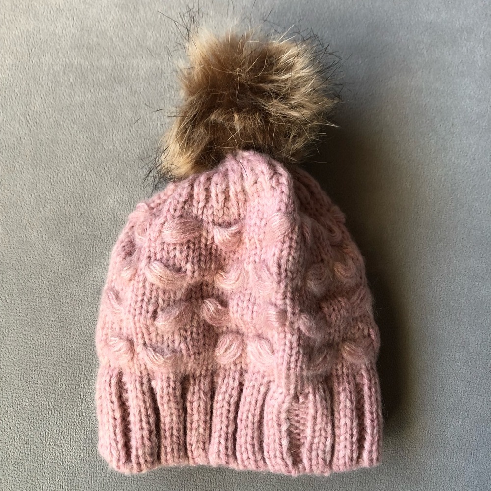 Cable Knit Toque with Faux Fur Pom ~ Pink ~ Brand New ~ Size Toddler